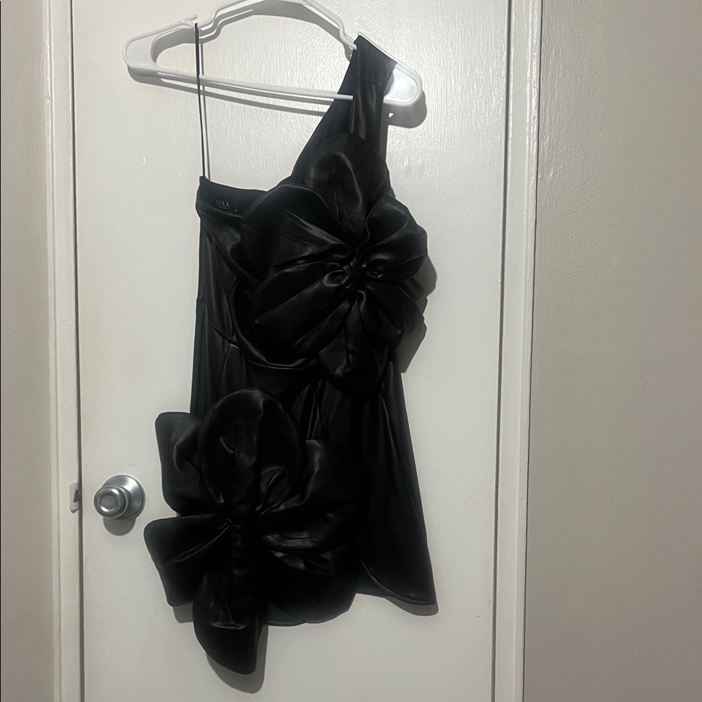 Akira Black One-Shoulder Dress with Floral Accents